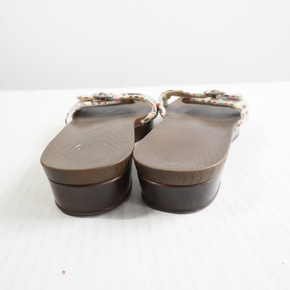 Dr Scholls Multi Color Striped Buckle Slide Sandals Wood Grain Sole Size 8 - Picture 5 of 9